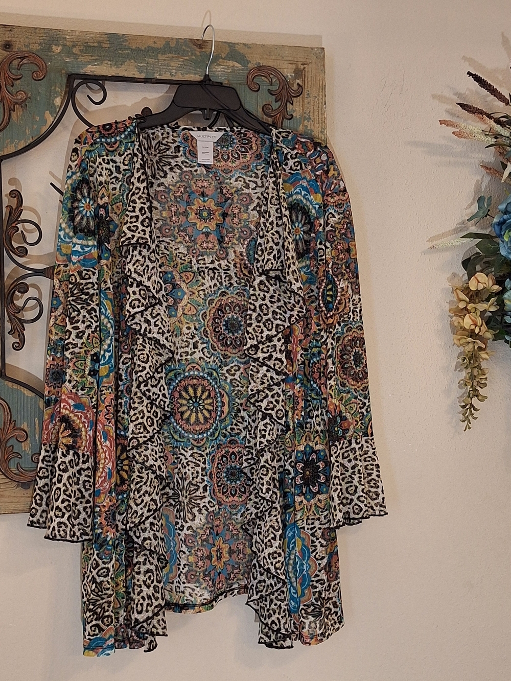 Multiples Multicolor Open-Front Printed Cardigan Jacket. Size XL